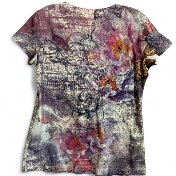 Appropriate Behavior Floral Abstract V-Neck Tee Size Small - Picture 4 of 8